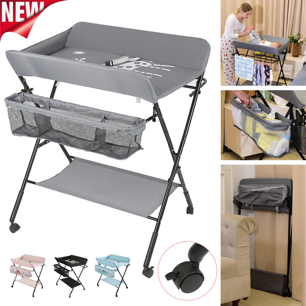 Mobile Adjustable Height Baby Changing Table Pad Station Portable