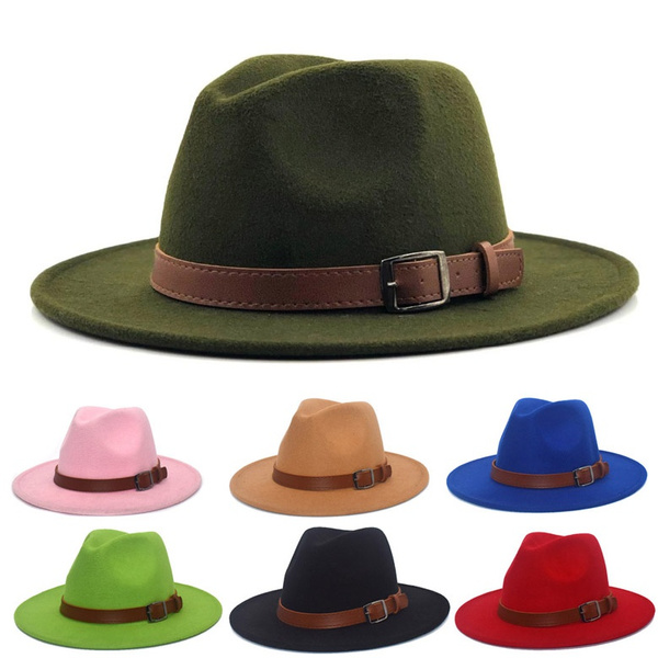 Big Brim Hat For Women Men Fedora Jazz Cap Felt Hat Panama Fashion Belt  Accessory Jazz