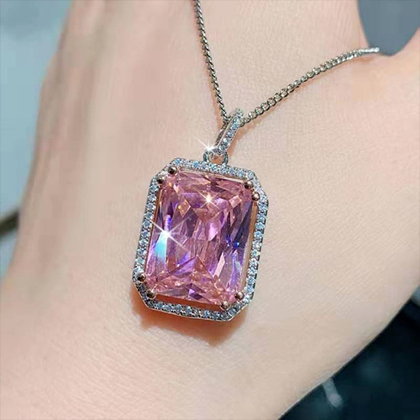 2023 New Luxury Surround Set with 3 Clareidon Square Pink Diamond Collar  Necklace for Women's Elegant Style - AliExpress