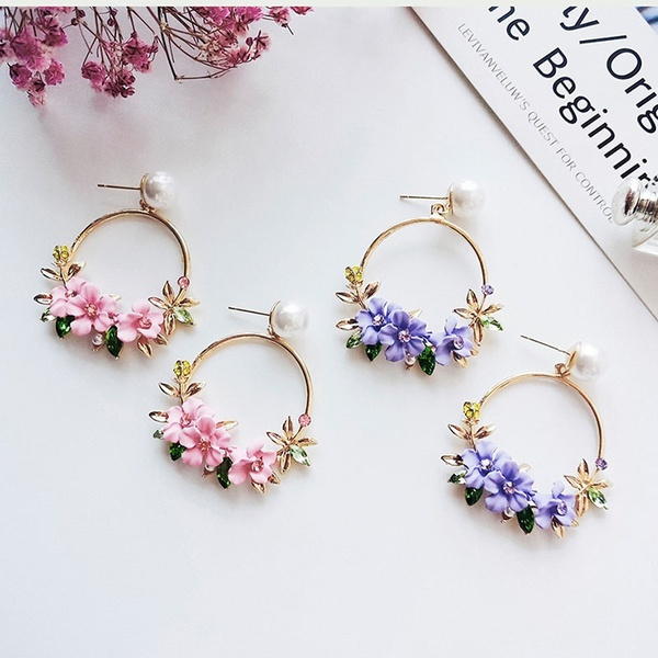 Pendientes De Flores De Círculo Grande De Oro Pendientes De Pendientes De Flores De Círculo Grande De Oro Pendientes De