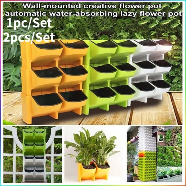 2 Pocket Stackable Wall Hanging Planter Flower Pot Self Watering Creative Diy Vertical Durable For Garden Balcony Wish