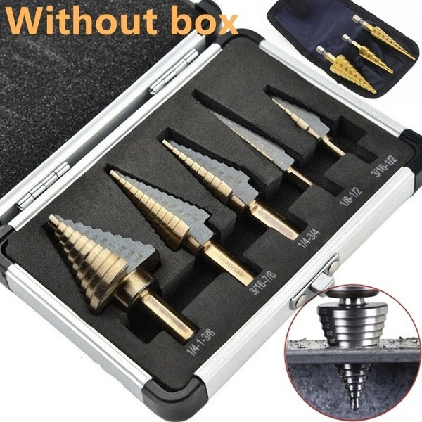 Juego de brocas escalonadas con revestimiento de titanio HSS broca de cono escalonado con vástago hexagonal para herramientas de corte de agujeros de taladro de madera de Metal
