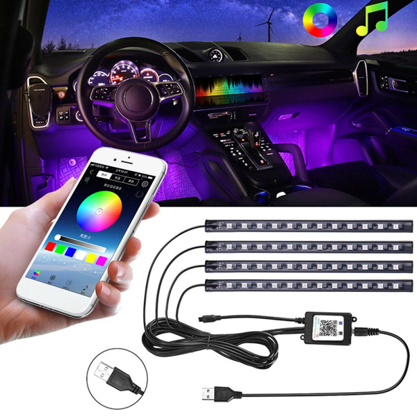 4X Car Interior Decoration Light Strip LED RGB Atmosphere Lights Neon