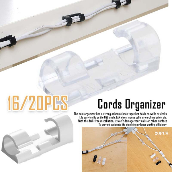 20PCS Self Adhesive Wire Cable Organizer Cord Clips Clamp Wall