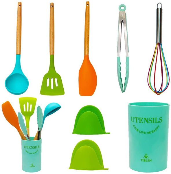 TIBLEN 8 pcs Silicone Kitchen Cooking Utensil Set, Non-stick Heat Resistant  Cookware, BPA Free Non-Toxic Tools,Turner Tongs Ladle Spoon Whisk, Dishwasher  Safe -Colorful