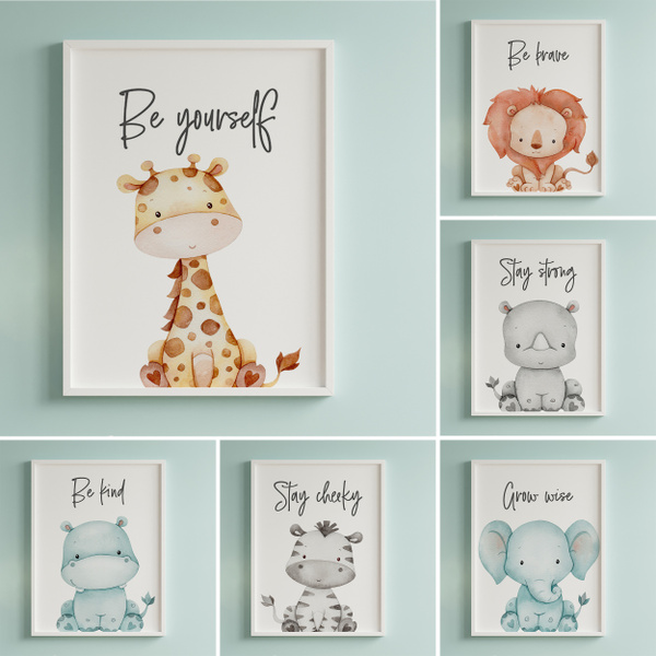 Aquarelle Peinture Bebe Animaux Avec Des Citations Inspirantes Imprime Enfants Salle De Jeux Mur Art Pepiniere Mur Decor Affiche Sexe Impressions Netural Sans Cadre Wish