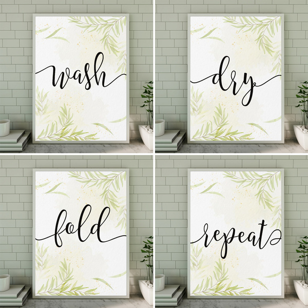 Laundry Inspired Calligraphy Quotes Prints Watercolor Leaves Backrgound