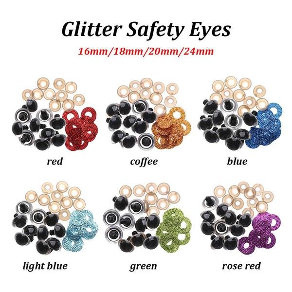 10pcs 16/18/20/24mm Findings Stuffed Toys Glitter Safety Eyes Nonwovens  Hard Washer Clear Plush Doll Round Plastic Safety Eyes