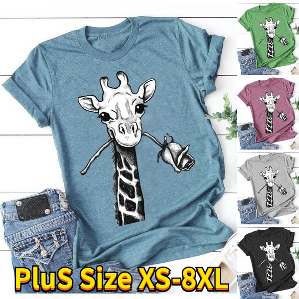 New Summer Giraffe Print T-shirt Women Cartoon Casual T-shirt