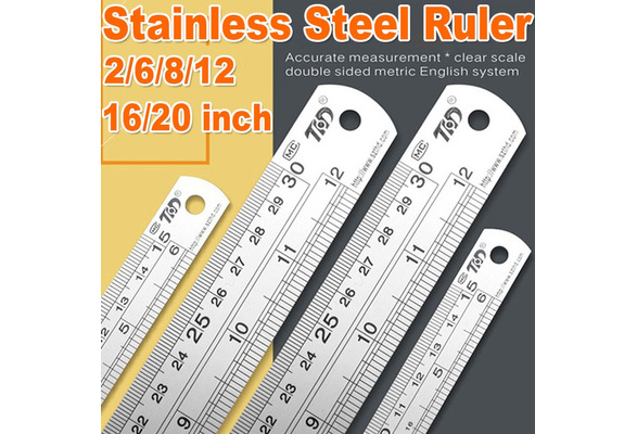 1PC Metric and Imperial Scale Stainless Steel Ruler Double-sided  2/6/8/12/16/20 Inch Metal Rulers with High Precision Graduation Line