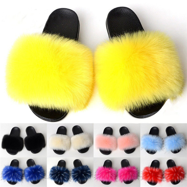 faux fox fur slides