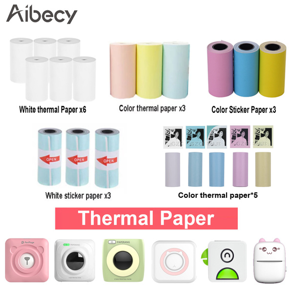 Aibecy White / Color Thermal Paper Sticker Thermal Paper Roll Set  57x30mm/2.17x1.18in Photo Picture Receipt Memo Printing Compatible with  Peripage/Paperang/Aibecy/Poooli/GOOJPRT/NIIMBOT Pocket Printer Instant  Photo Printer