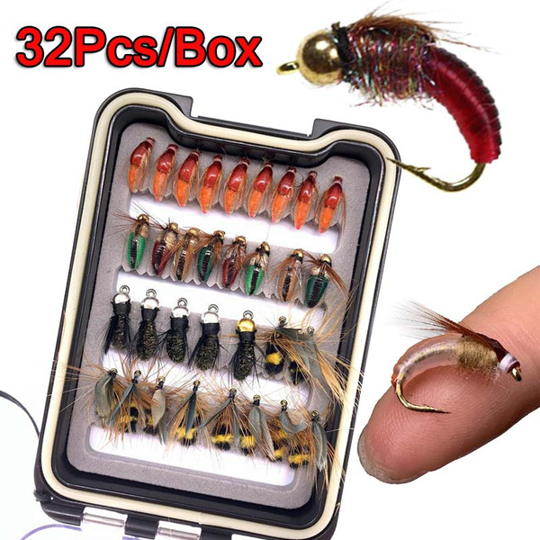18-32Pcs/Box Fly Fishing Dry Flies Wet Flies Assortment Kit with Waterproof  Fly Box for Trout and Bass Fishing