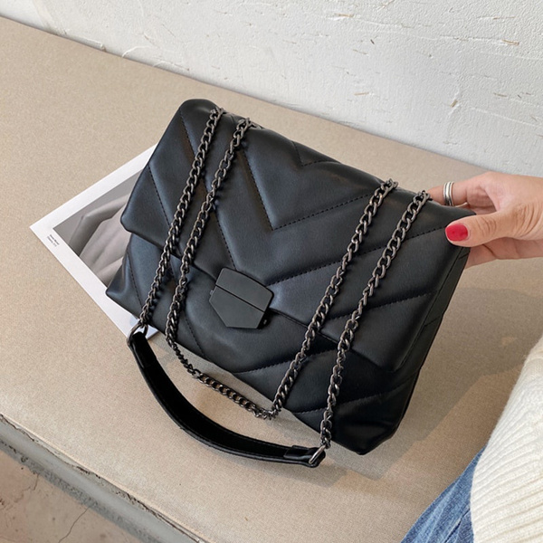 Women PU Leather Crossbody Simple Shoulder Bags Chain Fashion Messenger Handbag