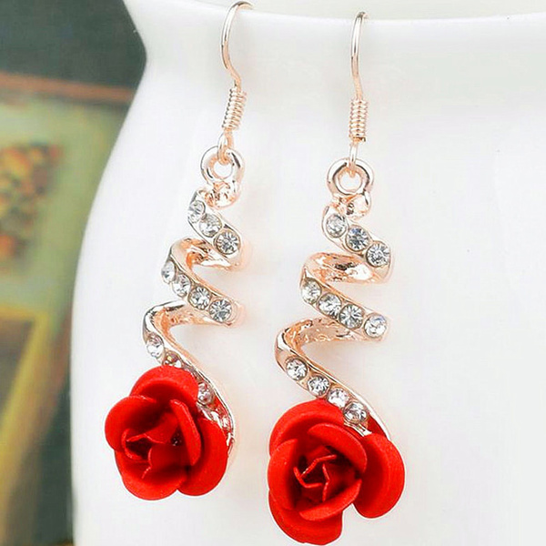 Acrylic Red Rose Flower Dangle Drop Earring – Neshe Fashion Jewelry