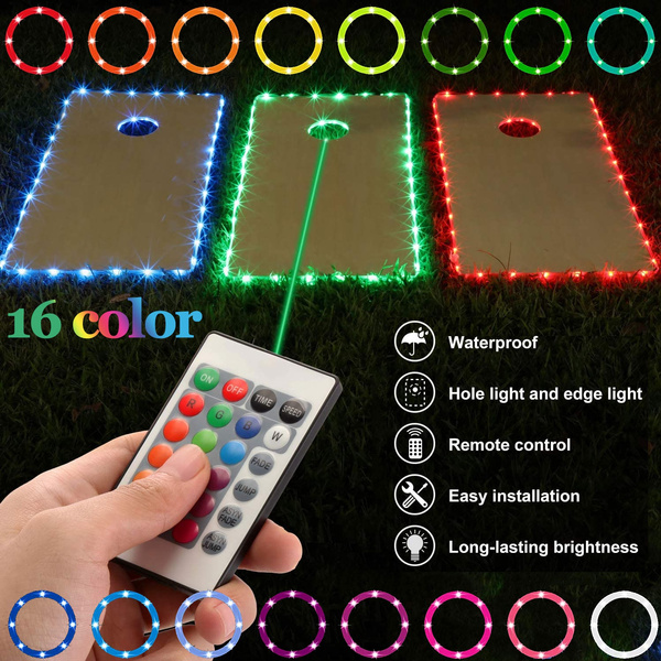 16 Colors Change Cornhole Board Edge And Ring Led Lights With Remote 