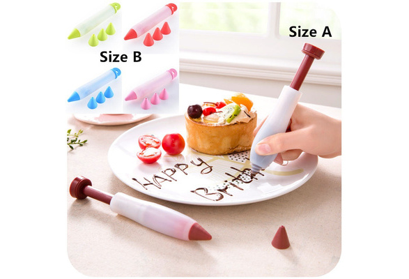 Silicone Writing Pen Cake Pastry Chocolate Baking Gadgets,Cake Cookie Pastry Cream Chocolate Icing Decorating Syringe -Red (2pcs)