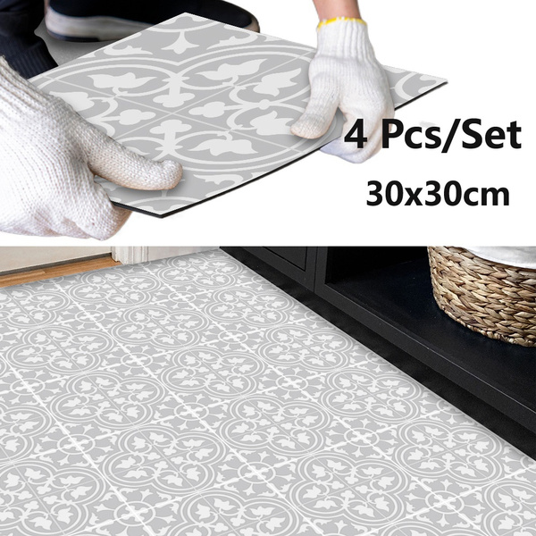 4 Pcs/Set Light Grey Vinyl Flooring Peel & Stick Thickened Floor Tile ...
