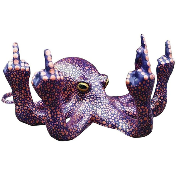 Sculpture Ornament with Middle Finger Angry Octopus Octopus Statue Resin 