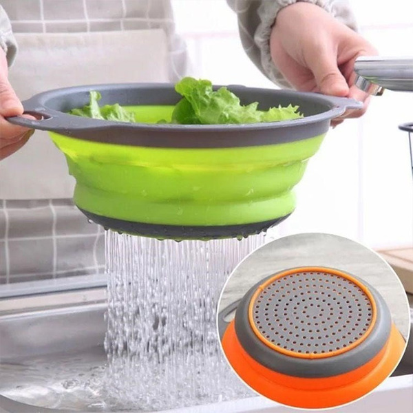 Round Foldable Drain Basket Silicone filter Fruit Vegetable