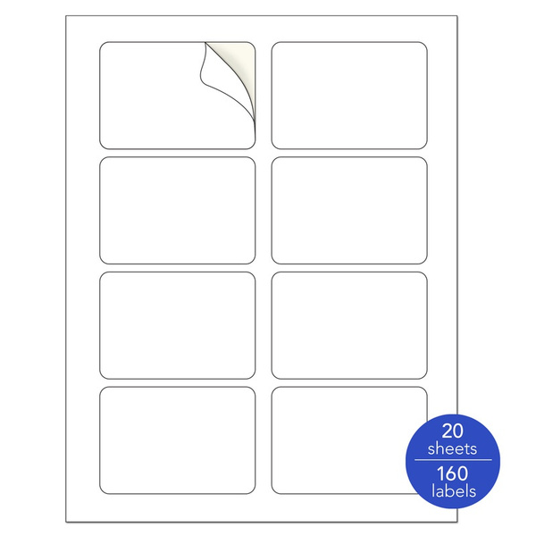 Name Tag Stickers, 2 1/3" x 3 3/8", 20 / 100 Sheets, White Matte Finish ...