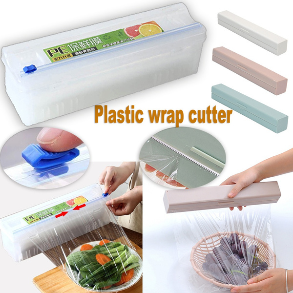Plastic Food Wrap Dispenser With Slide Cutter Adjustable Cling