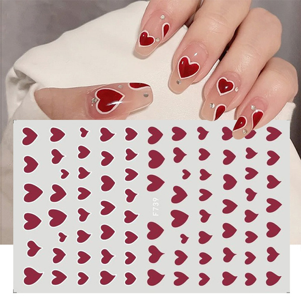 3D Love Heart Star Red Black White Nail Stickers Self-Adhesive Decals DIY Manicure  Nail Art | Wish