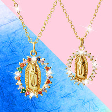 virginmarynecklace, rainbow, Chain Necklace, Jewelry
