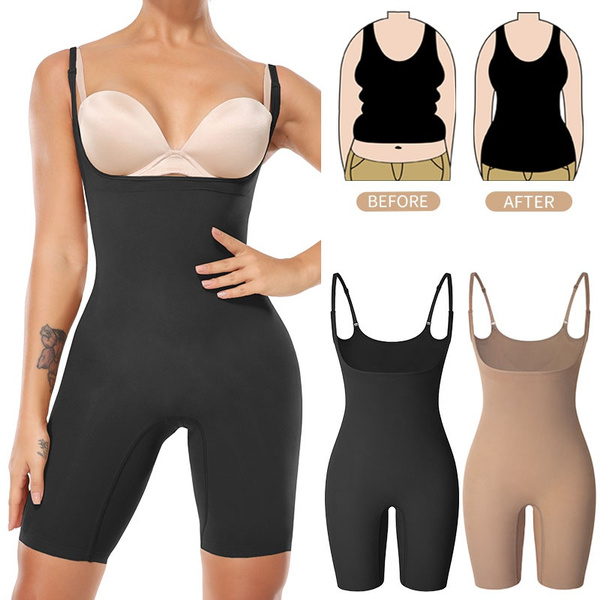 Women's Slimming Bodysuit Full Body Shaper Seamless Tummy Control Open Bust  Shapewear Anti-chafing Mid-Thigh Fajas Modeladoras