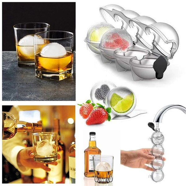 4 Cavity Whiskey Ice Cube Maker Mold Sphere Mould Kitchen Tool