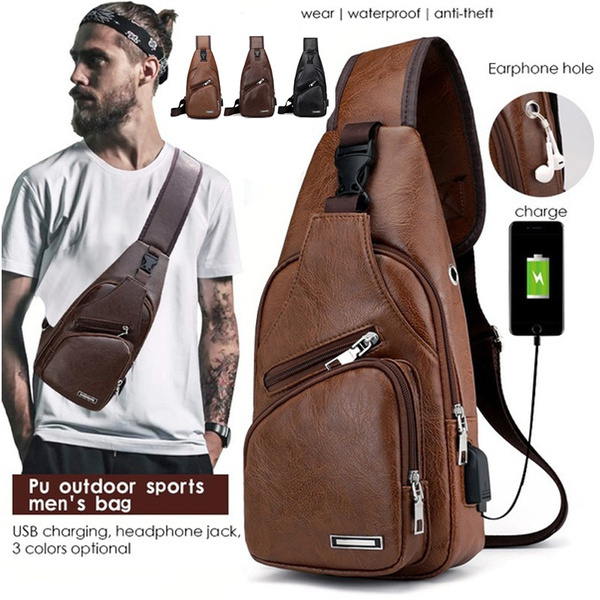 Brown Men's Diagonal Shoulder Bag PVC Shoulder Bag Men's Crossbody