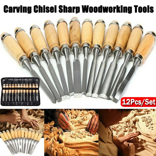 Professional Wood 12PCS Carving Hand Chisel Set Woodworking Lathe Gouges  Tools
