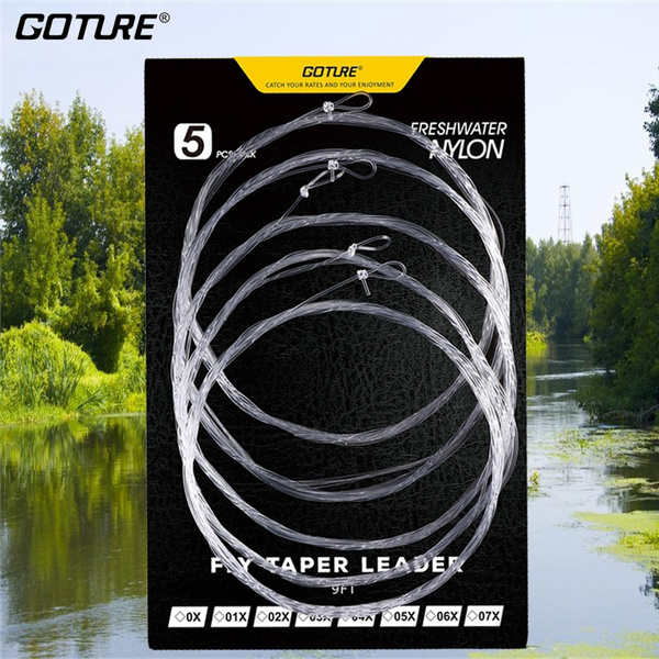 Goture 5pcs/pack Tapered Leader Fly Fishing Line 9FT/2.74M Clear Nylon  Fishing Line 0X-7X Fly Line Leader with tied loop