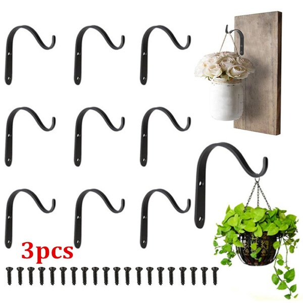 3pcs Hanging Baskets Brackets Hooks Outdoor Garden Plant Hanger Wall