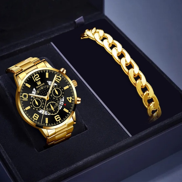 Gold watch and bracelet set online mens