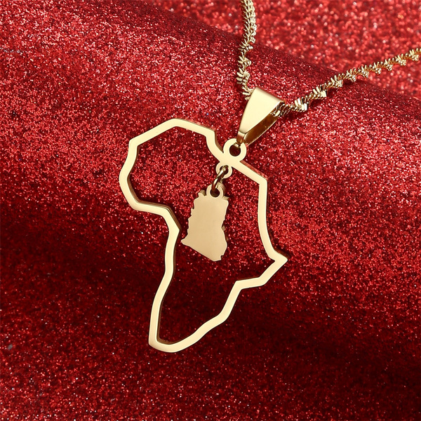 Outline Africa Map Ghana Map Pendant Necklaces Gold Color Jewelry Map ...