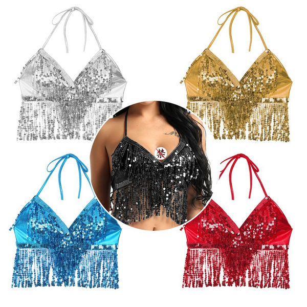 Mojeska Sequin Belly Dance Bra Top - Black/Purple/Red - Burlesque/Halloween Costume 6 thumbnail image