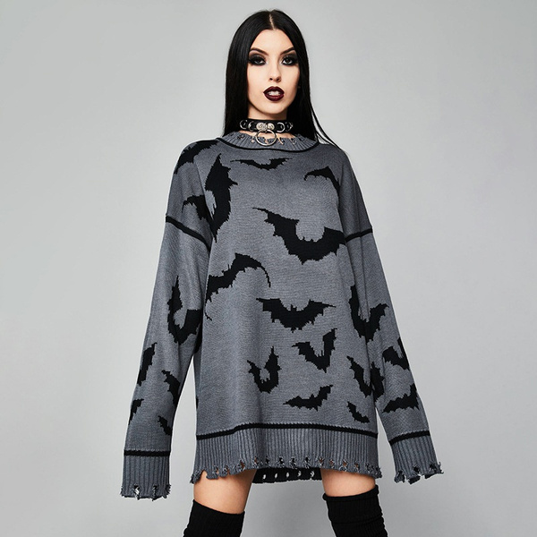 Aesthetic Women Fashion Fish Print Oversized Gothic Sweater