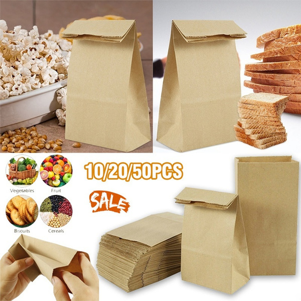 10/20/50pcs Brown Kraft Paper Bag Carrier Bags Party Decorate Wedding