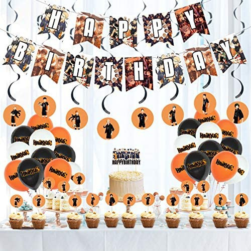 Haikyuu 1 Big Cake Toppers 24 Cupcake Toppers 24 Ballons for Fans Boys Girls 1 Banner Haikyuu Birthday Party Supplies Theme Party Favors Decorations Banner Cake Toppers Gift Set