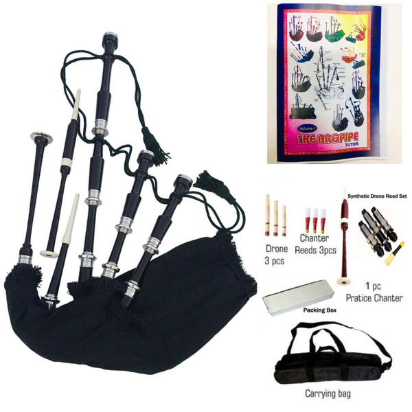 Highland Plain Bagpipe Silver Mount Natural Black Polished Rosewood