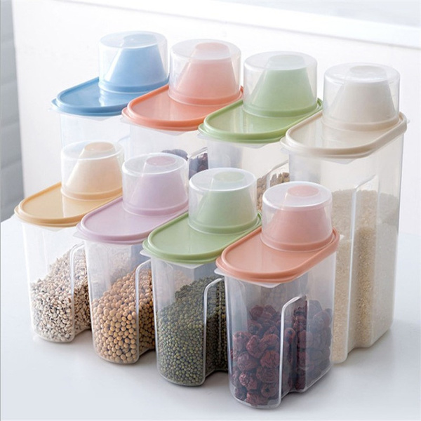 PP Food Storage Box Plastic Clear Container Set with Pour Lids Kitchen  Storage Bottles Jars Dried Grains Tank 1.9L-2.5L