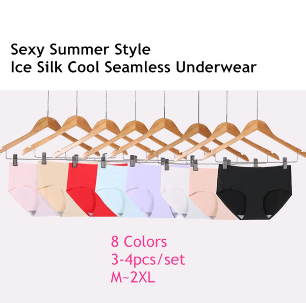 3/4pcs Sexy Summer Style Womens Stretch Panties Ice Silk Cool Seamless  Invisible Female Panties Triangle Big Yards Hipster Brief Butt Lifter Brief  No Panty Line Underwear