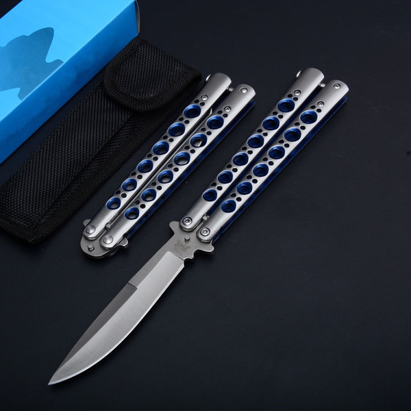 High Quality Blue Hole All Steel Version!! Tactical Very Sharp Butterfly Knives Practice