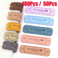 100/50/20Pcs Hand Made With Love PU Leather Labels Tags For Clothes DIY ...