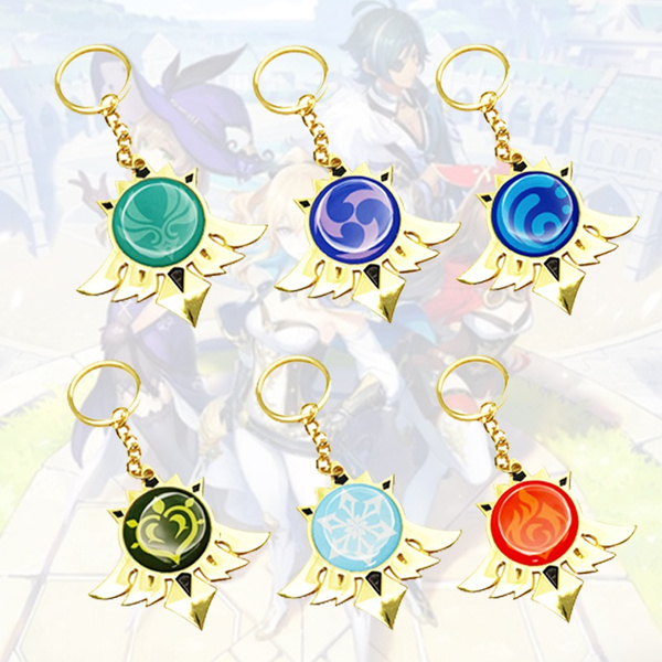 Genshin Impact Keychain 360 Graus Girado Jogo Olhos de Deus 7 Elementos  Armas Lua Pingente Metal Chaveiro Homens Mulheres Crianças Jóias (Color :  Style 3) : : Moda