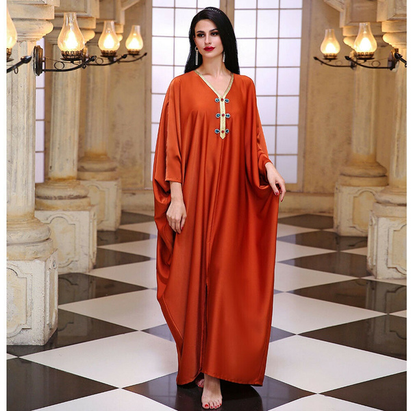 Abaya Muslim Women Bat Sleeve Maxi Dress Kaftan Arab Jilbab Robe Gown Dubai  New