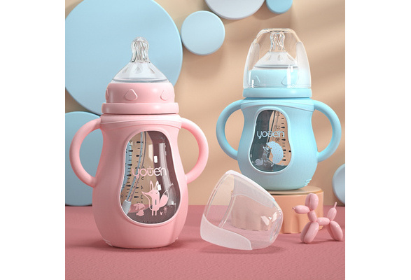 Cute Glass Baby Bottle Silicone Straw Water Drink Bottles For Baby