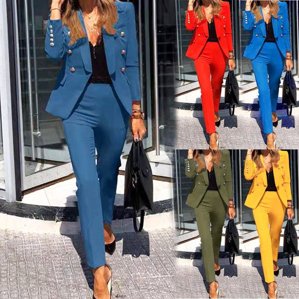 2021 Women's Spring and Autumn New Solid Color Fashion Two-piece Suit  Business Casual Jacket Blazer