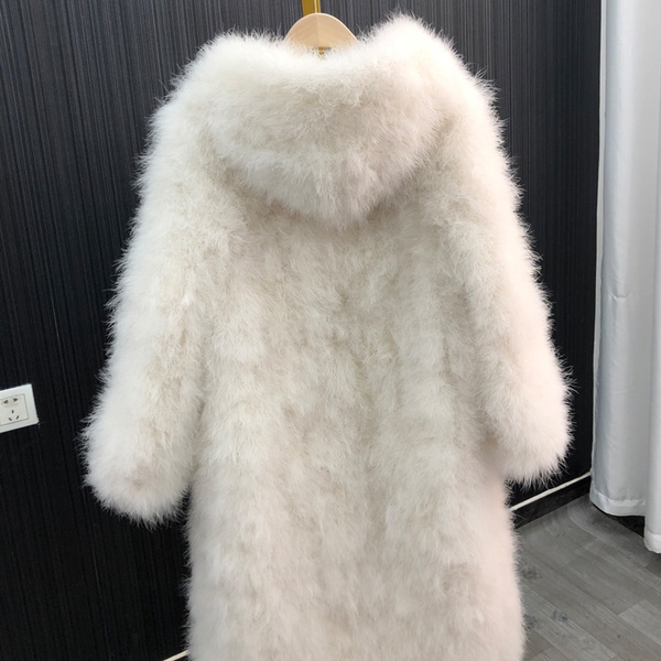 100 Turkey Fur Extended Coat Length 115 Cm Lady S Real With Hat Wife Gift Warm Fashionable Multicolor Feather Dress Wish Turkey Fur Extended Coat Length 115 Cm, Real Fur Coats Turkey